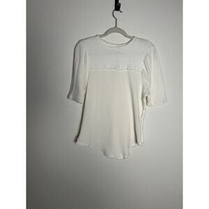 Free People We the Free Care Delicious Top Ivory Short Sleeve Textured Size L